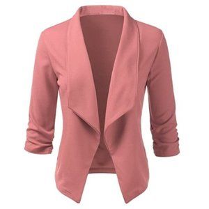 Open front ruched 3/4 Sleeve blazer / cardigan